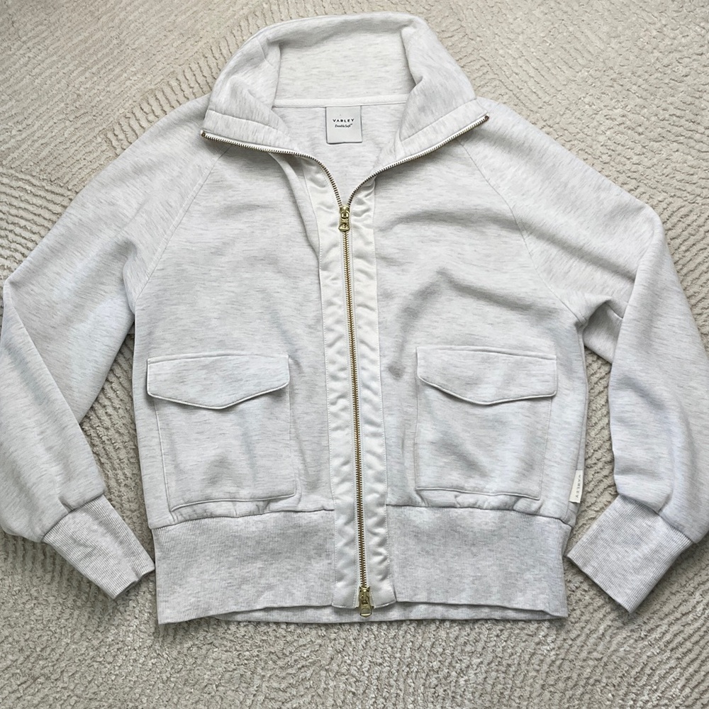 Varley Light Gray Zip-Up Bomber Jacket
